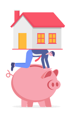 Hombre de negocios ahorrando dinero en casa  Ilustración