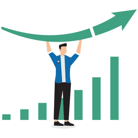 Empresario logrando tendencias del mercado  Ilustración