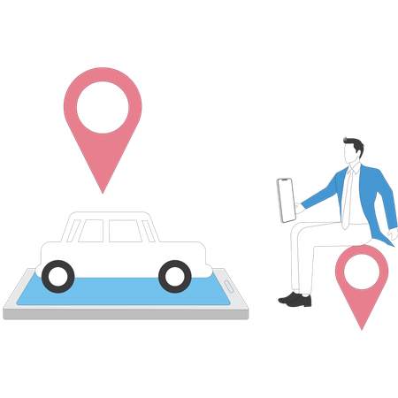 Empresário alugando carro online  Ilustração