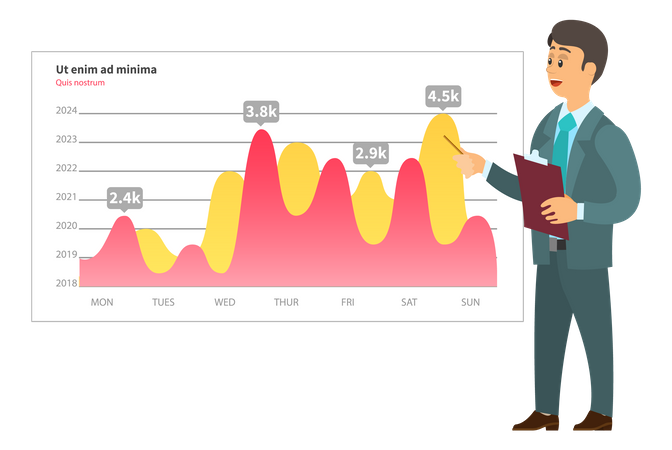 Empresário analisa relatório digital com dados  Ilustração