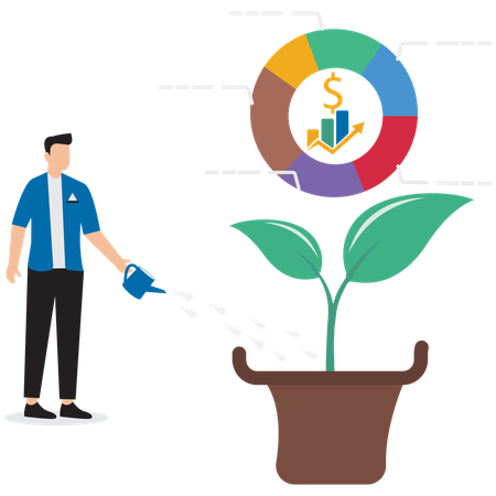 Empresário analisando o crescimento financeiro  Ilustração