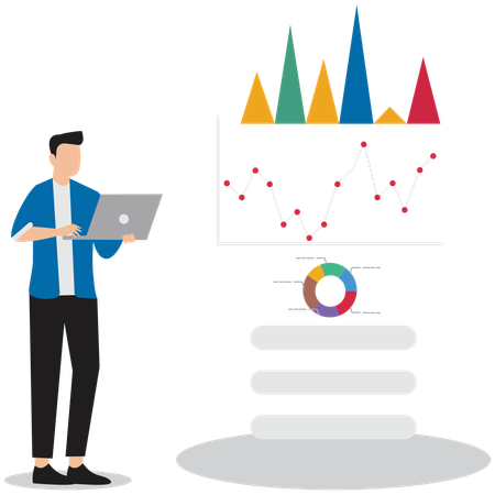 Empresário analisando dados de marketing para encontrar ideias de planejamento de negócios  Ilustração