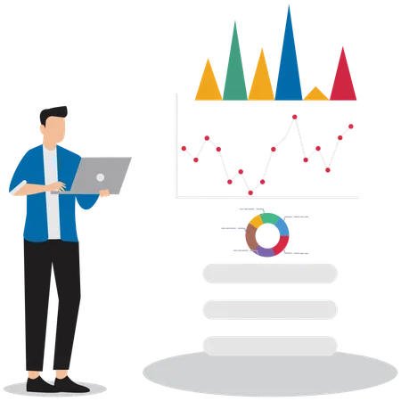 Empresário analisando dados de marketing para encontrar ideias de planejamento de negócios  Ilustração