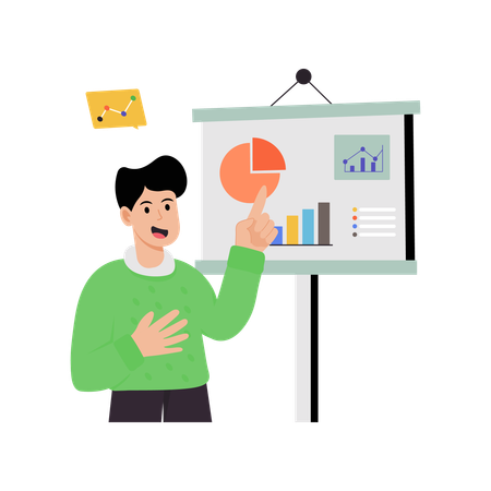 Empresário analisando diagrama de negócios  Ilustração