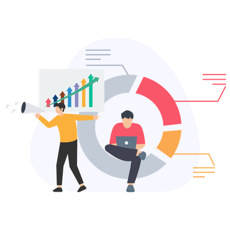 Empresário analisando gráfico de estatísticas da empresa  Ilustração