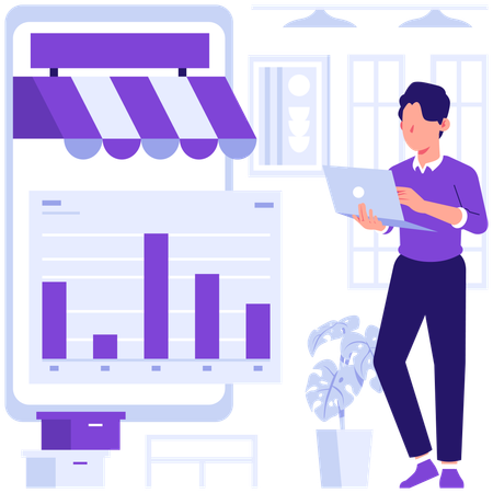 Empresário analisando estatísticas de compras  Ilustração