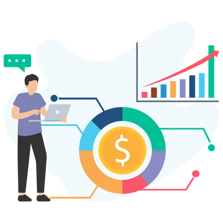 Empresário analisando gráfico financeiro  Ilustração