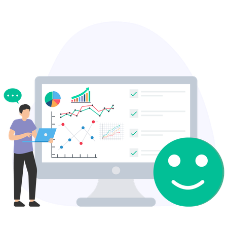 Empresário analisando gráfico de satisfação de vendas  Ilustração