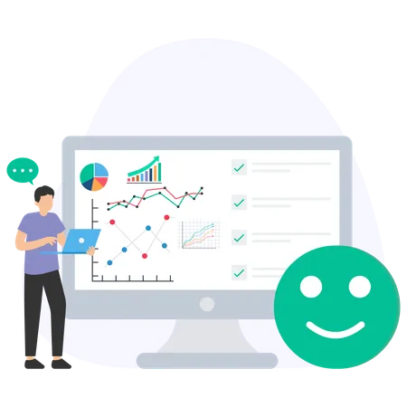 Empresário analisando gráfico de satisfação de vendas  Ilustração