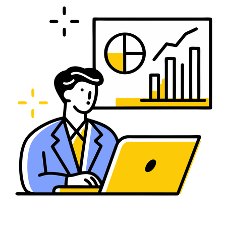 Empresário analisando gráficos de barras  Ilustração