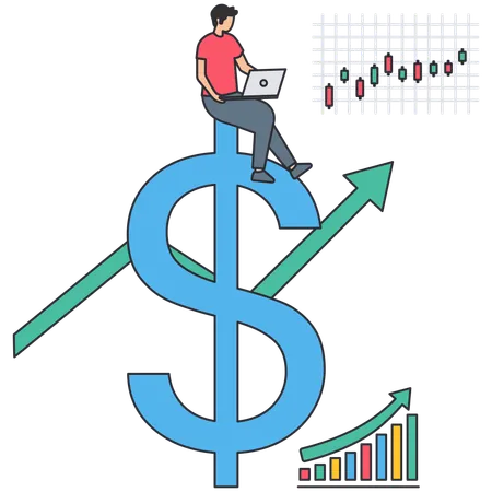 Empresário analisando o crescimento do mercado  Ilustração