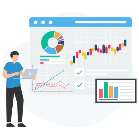 Empresário analisando relatório de crescimento financeiro  Ilustração