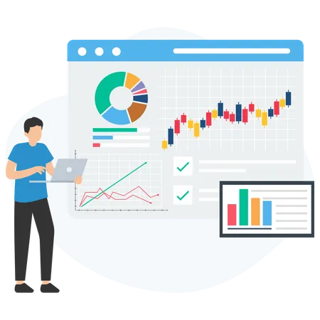 Empresário analisando relatório de crescimento financeiro  Ilustração