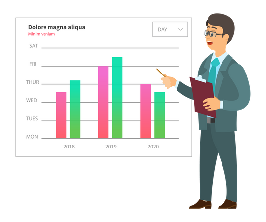 Relatório digital de análise do empresário com dados  Ilustração