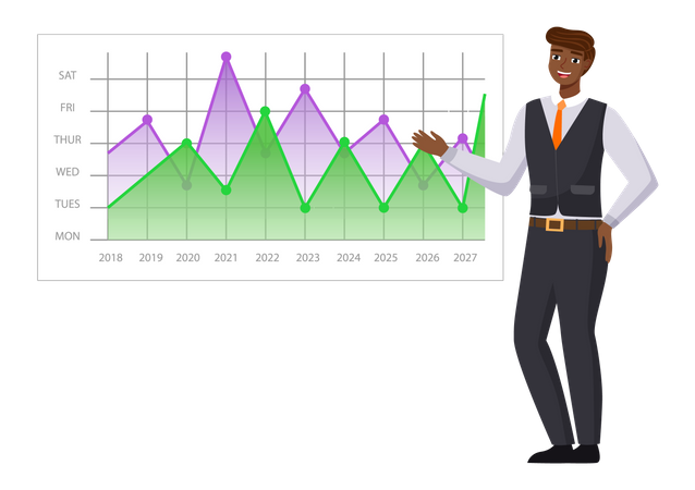 Relatório digital de análise do empresário com dados  Ilustração