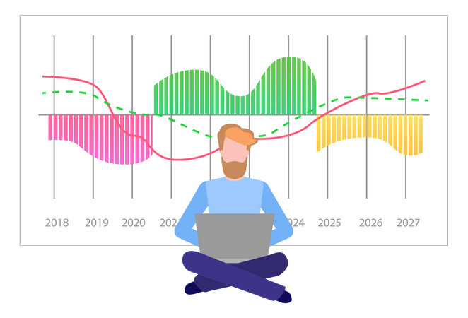 Relatório digital de análise do empresário com dados  Ilustração