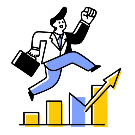 Un hombre de negocios analiza un gráfico de datos empresariales  Ilustración