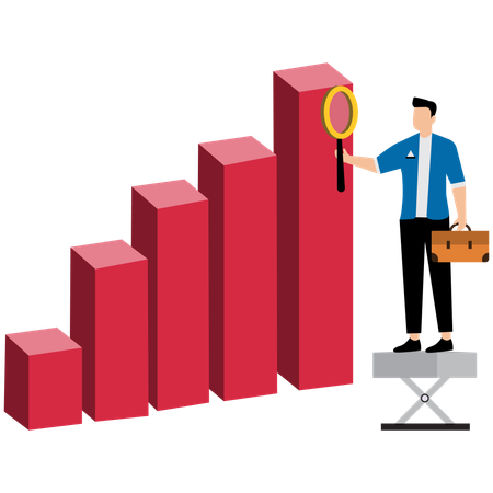 Empresario analizando gráfico de barras para el éxito financiero  Ilustración