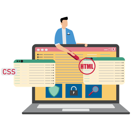 Empresario analizando la configuración del código  Ilustración