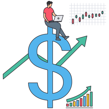 Empresario analizando el crecimiento del mercado  Ilustración