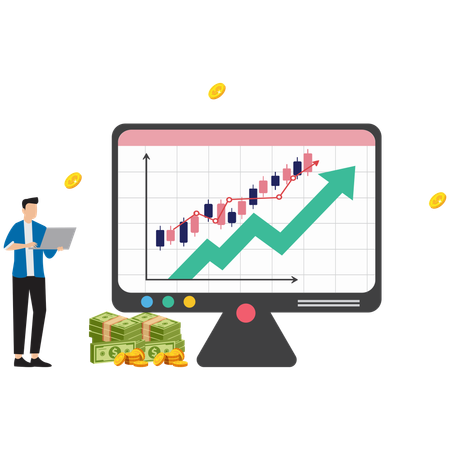 Empresario analizando el crecimiento del mercado de valores  Ilustración