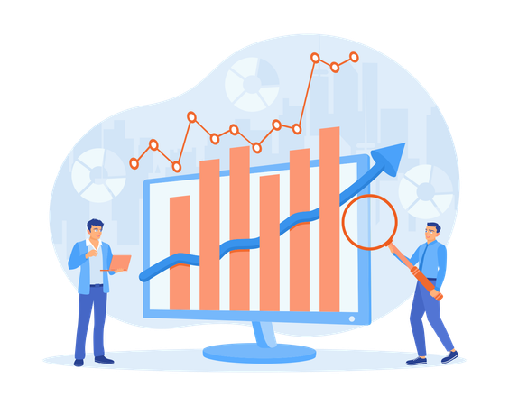 Empresario analizando el crecimiento y análisis de la empresa.  Ilustración