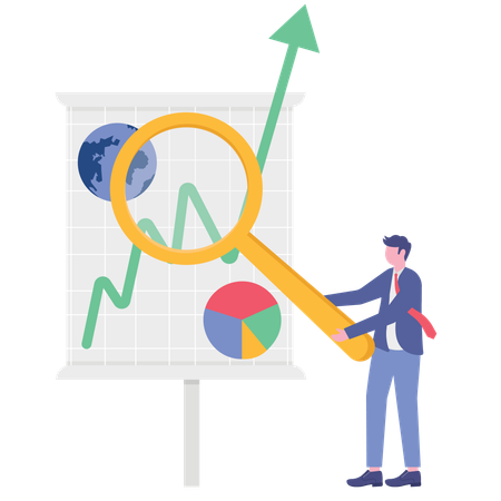 Empresario analizando el mercado global  Ilustración