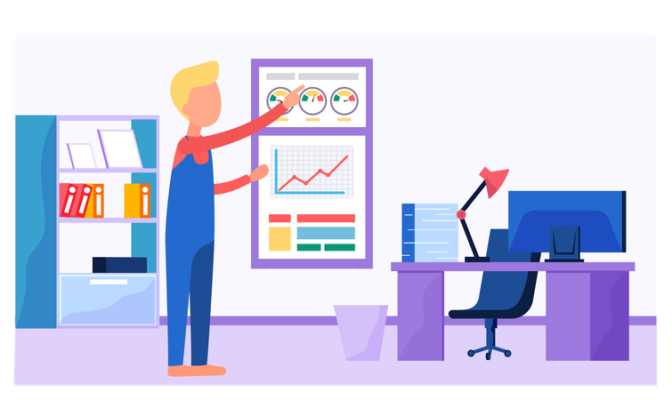 Empresario analizando gráfico de negocios  Ilustración