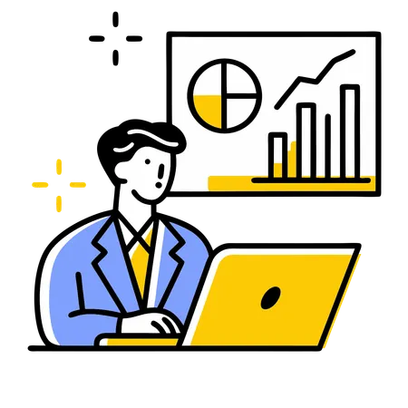 Empresario analizando gráficos de barras  Ilustración