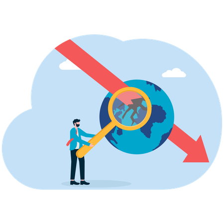 Empresario analizando la crisis económica mundial  Ilustración