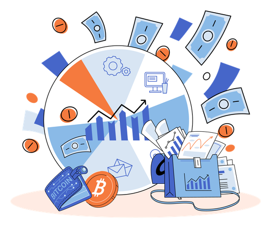 Empresario analizando gráfico circular de negocios  Ilustración