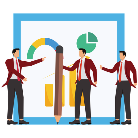 Empresario analizando gráfico circular de negocios  Ilustración