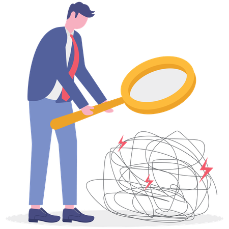 Empresario analizando un problema empresarial  Ilustración