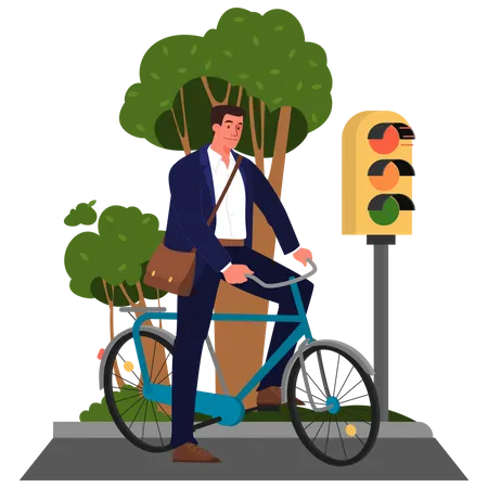 Empresário andando de bicicleta  Ilustração