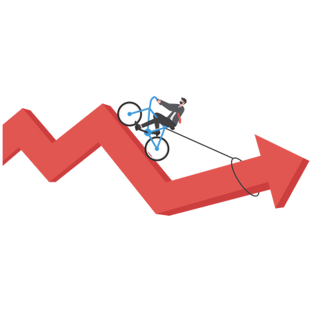 Empresário andando de bicicleta puxa o gráfico de seta de crescimento para melhorar o progresso e o sucesso  Ilustração