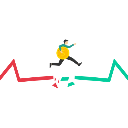 Empresário andando de monociclo no gráfico de ações  Ilustração