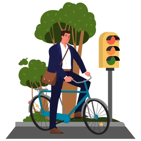 Empresario andar en bicicleta  Ilustración