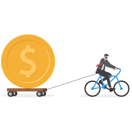 Empresario andar en bicicleta con moneda  Ilustración