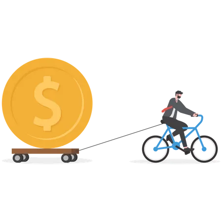 Empresario andar en bicicleta con moneda  Ilustración