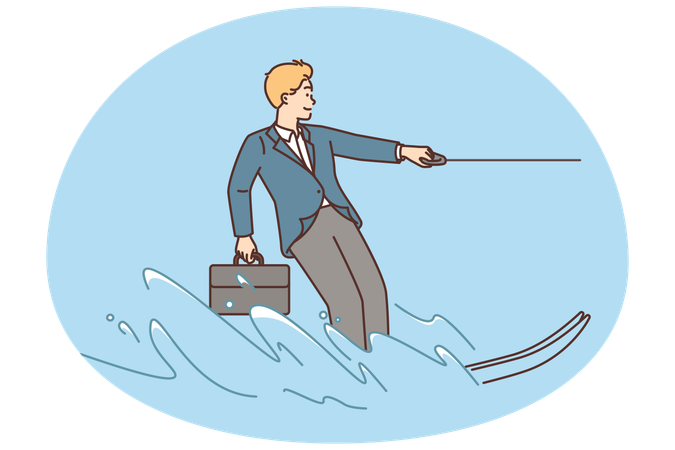 Empresário andando de esqui aquático  Ilustração