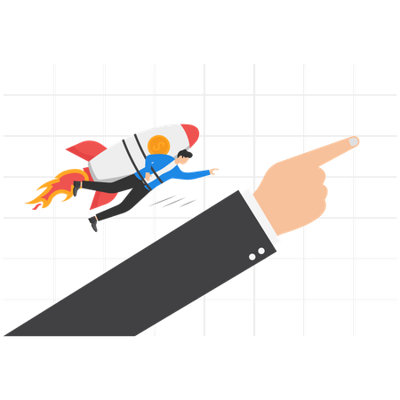 Empresário andando no foguete para atingir o alvo de vendas  Ilustração