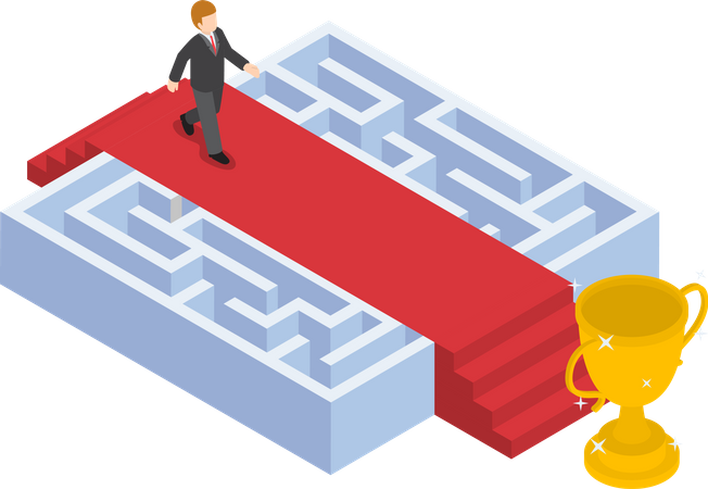 Empresário andando no tapete vermelho sobre o labirinto  Ilustração