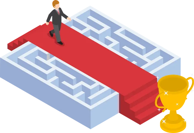 Empresário andando no tapete vermelho sobre o labirinto  Ilustração