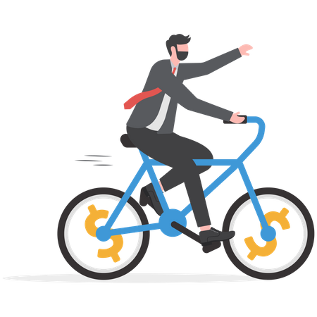 Empresario andando en bicicleta para lograr el éxito empresarial  Ilustración