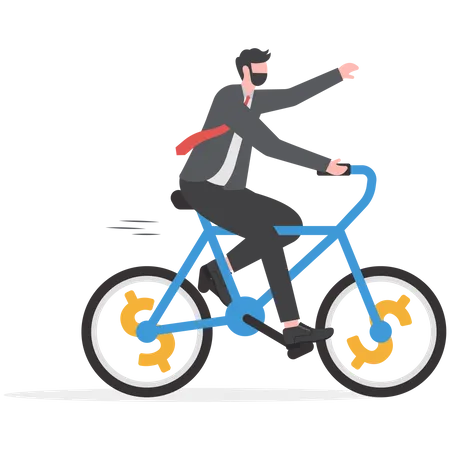 Concepto De Negocio Con Un Hombre De Negocios Andando En Bicicleta Hacia El Exito Competicion Direccion Flecha Senal De Flecha Ilustración