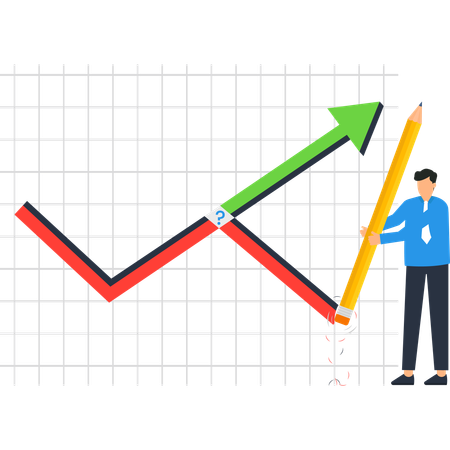 Empresário apagando gráfico de tendência negativa e melhorando dados  Ilustração