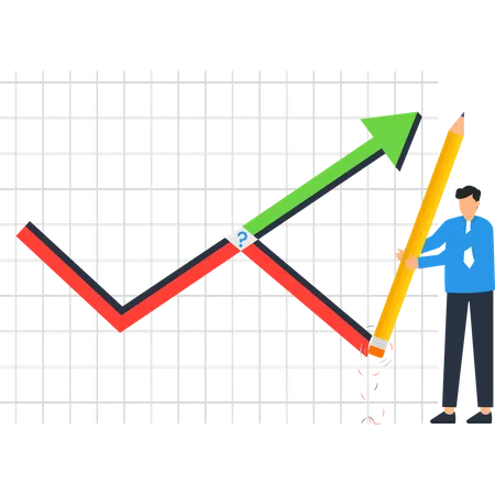 Empresário apagando gráfico de tendência negativa e melhorando dados  Ilustração
