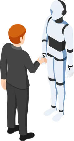 Empresário aperta a mão do robô ai  Ilustração