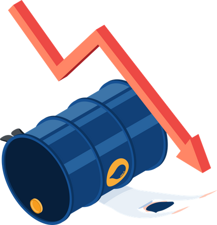 Empresario aplastado por un barril de petróleo con un gráfico que cae  Ilustración
