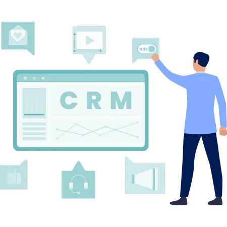 Empresário apontando para gráfico de linhas de CRM  Ilustração